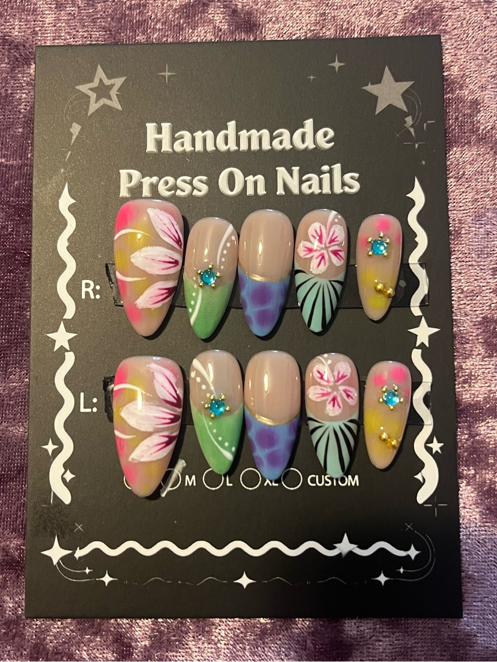 Handmade Press On Nails - Multicolor Floral Set